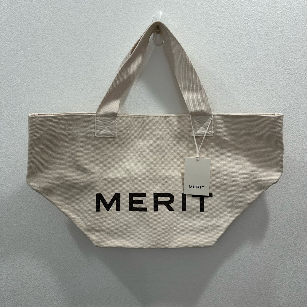 MERIT The Everything Bag Canvas Tote Bag in Cream | Everyday Women’s Tote - Picture 3 of 7